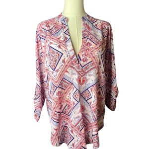 ~ LUSH Paisley Print Pink Tab 3/4
Sleeve Blouse VNeck HI LO
BLOUSE Tunic T…
